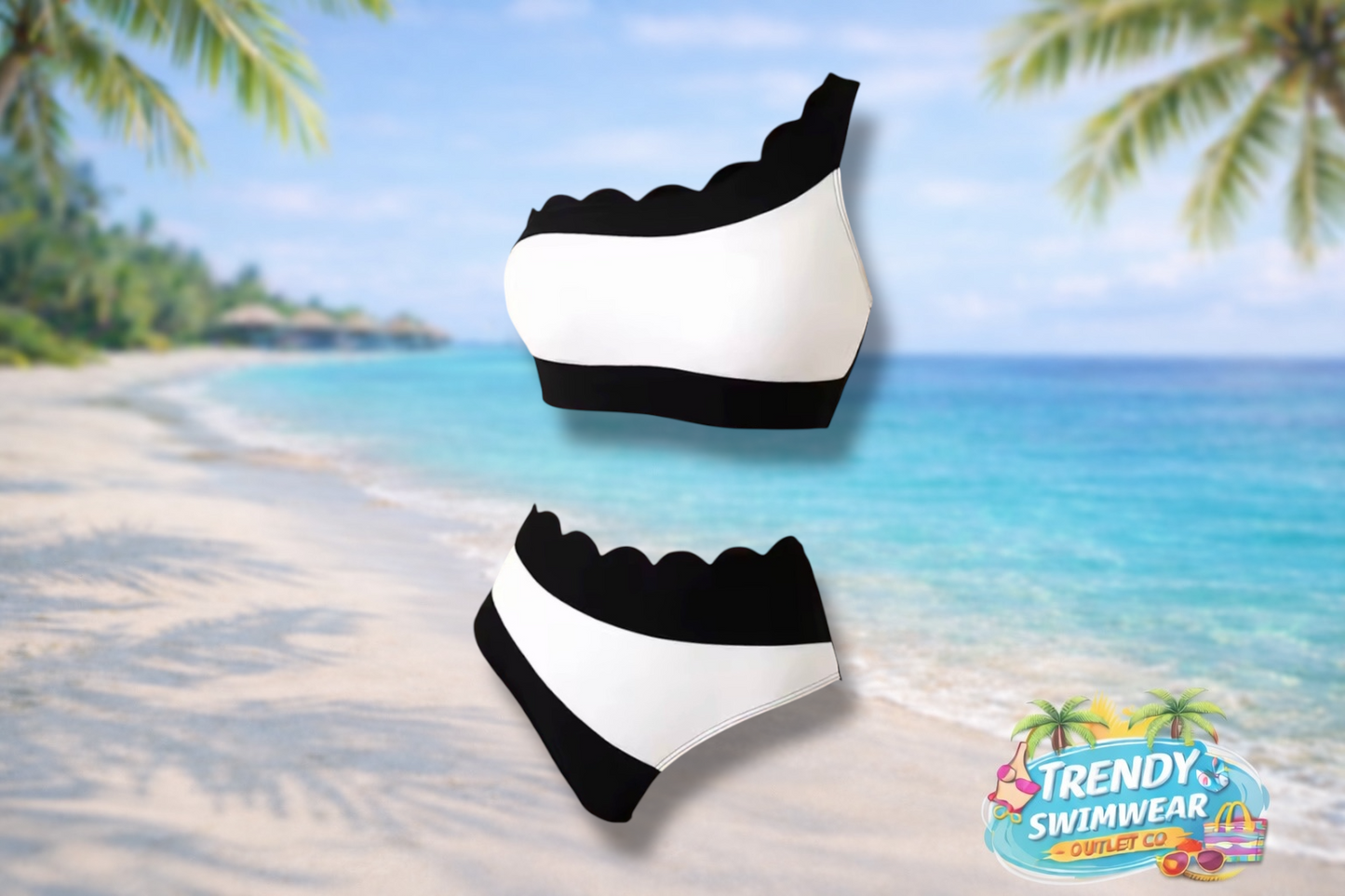 Monochrome Scallop Edge Bikini